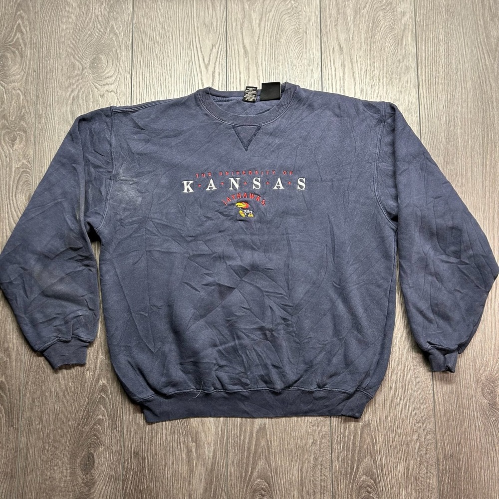 Vintage University of Kansas Jayhawks Small Sweatshirt Navy Blue Ncaa Sports